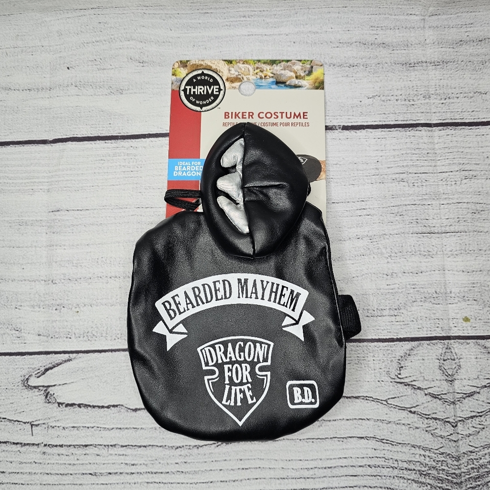 Bearded dragon biker costume with helmet.